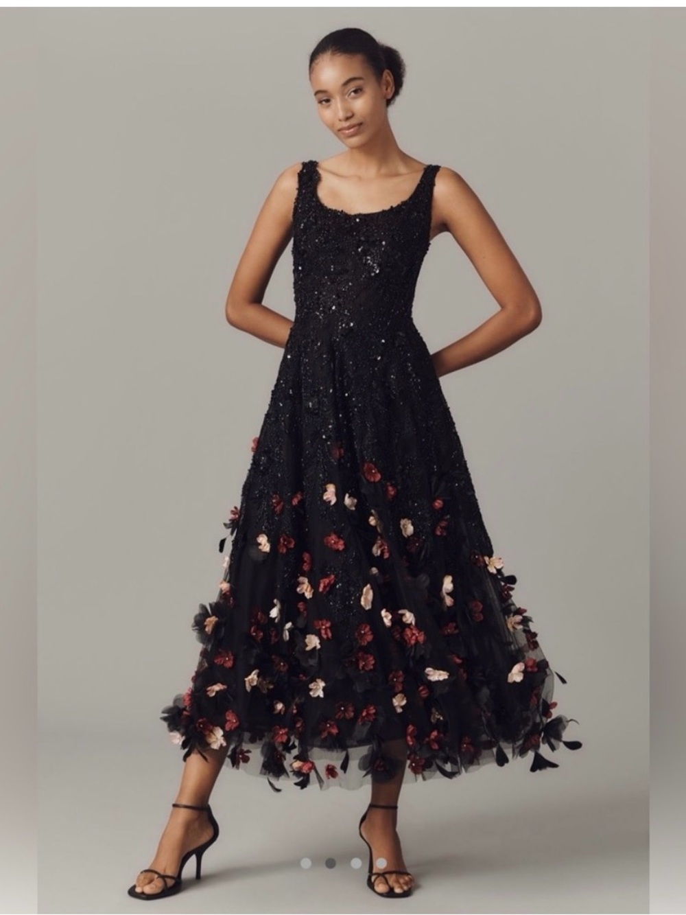 MAC DUGGAL Sleeveless Beaded Midi Dress With 3D Flowers NEW SIZE 4